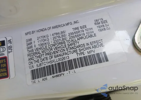 2020 Acura Rdx Technology Package из США, поврежденный, VIN 5J8TC1H5XLL002613